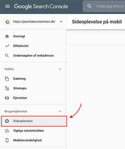 Google Search Console - Core Web Vitals - Finder du her