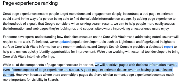 core web vitals google udtalelse